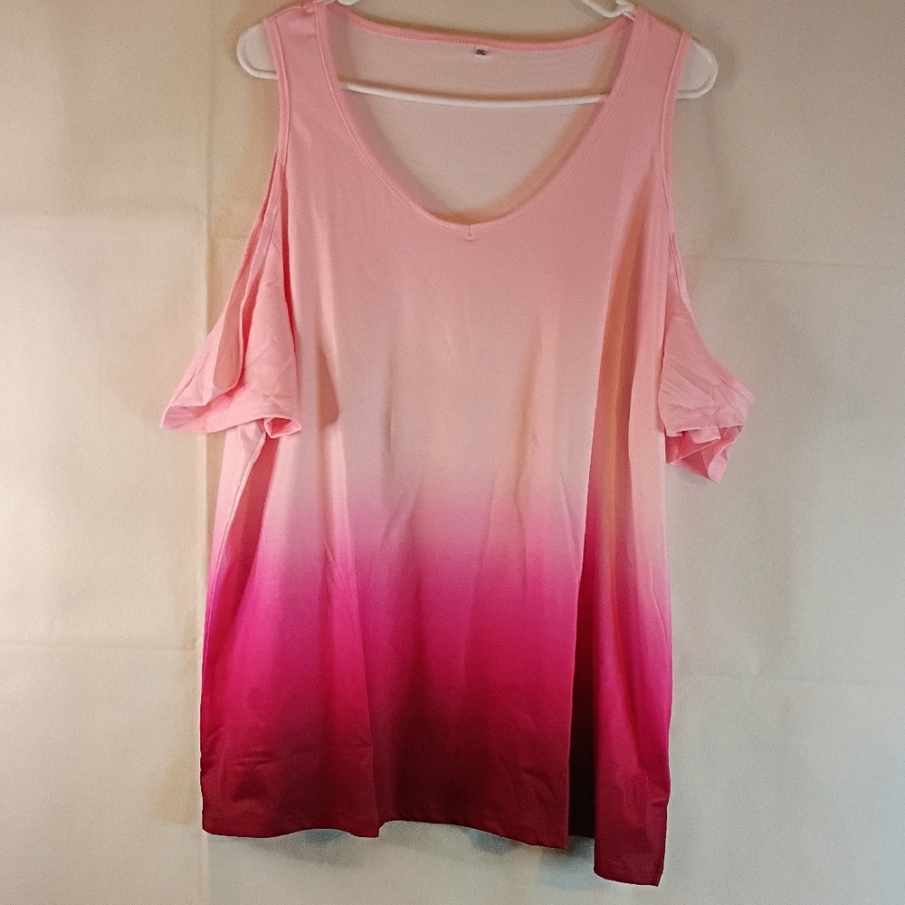 Elegant Pink Ombre Cold Shoulder Blouse